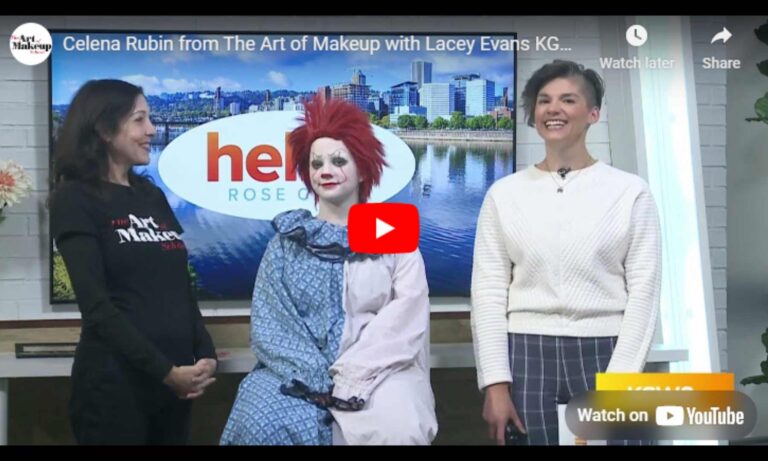 Celena Rubin from The Art of Makeup Featured on KGW8 Halloween Special 2023 – Pennywise the Clown!